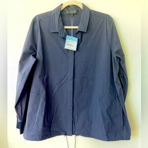 NWT $595 St. John Sport Techno Button Down Stretch Shirt Jacket Navy Size M